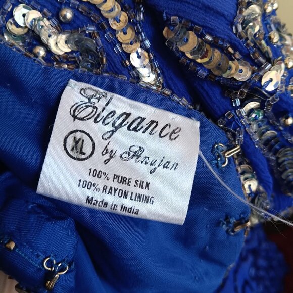 XL Vintage Dress Blue Sequined Evening Gown Maxi Intricate Beading 100% Silk 90s - Picture 7 of 7